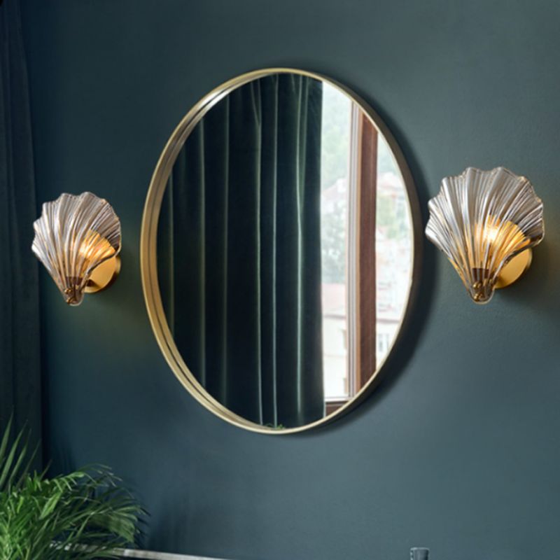 Contemporary Single Brass Bathroom Vanity Light LED Glass Shaded Bath Bar