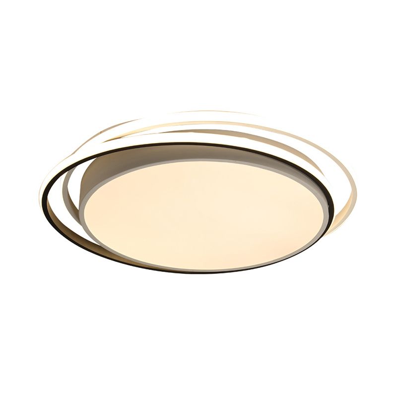 15"/19" W Flush Ring Light Simple Style Metal LED Black/White Ceiling Lighting in Warm/White/3 Color Light