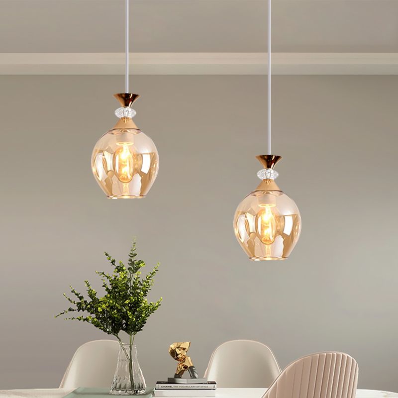 Cup-Shape Suspension Pendant Modernist Grey/Blue/Amber Dimpled Glass 1 Light Hanging Light Fixture
