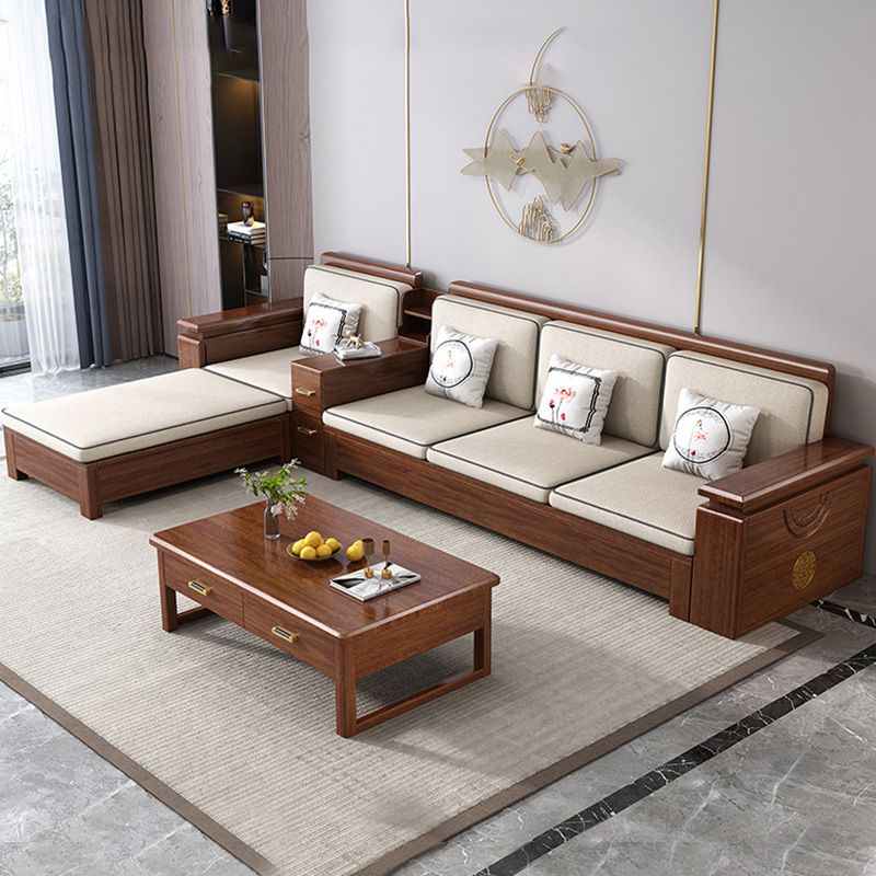 Contemporary Solid Wood Frame Sofa in Brown Cotton Blend Sofa