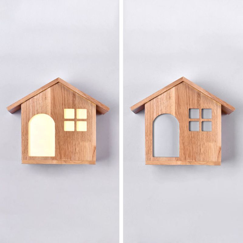 House Shape Wall Mounted Lamps Modern Simplicity Wood Wall Sconce for Living Room