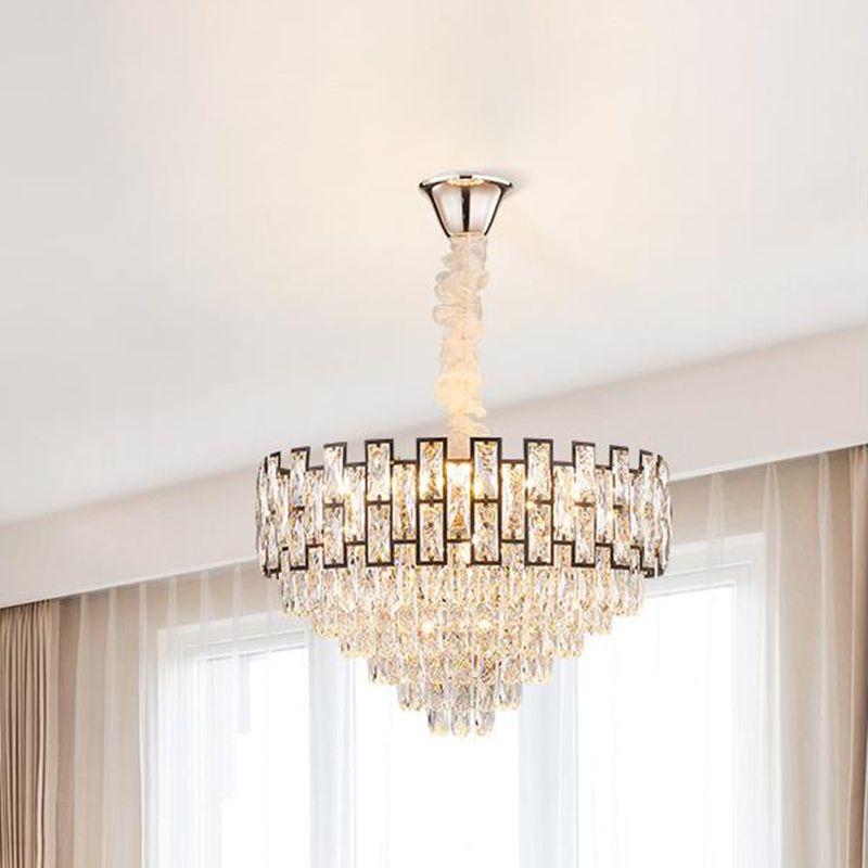 16"/19.5" Wide Nickel Tapered Ceiling Chandelier Modern 6/10 Heads Crystal Block Hanging Ceiling Light