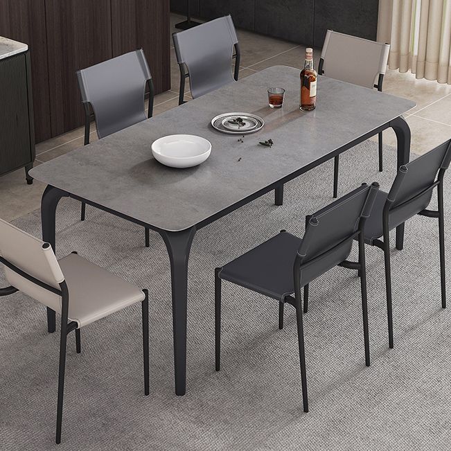 Rectangle Industrial Dining Table Black Sintered Stone Fixed Table