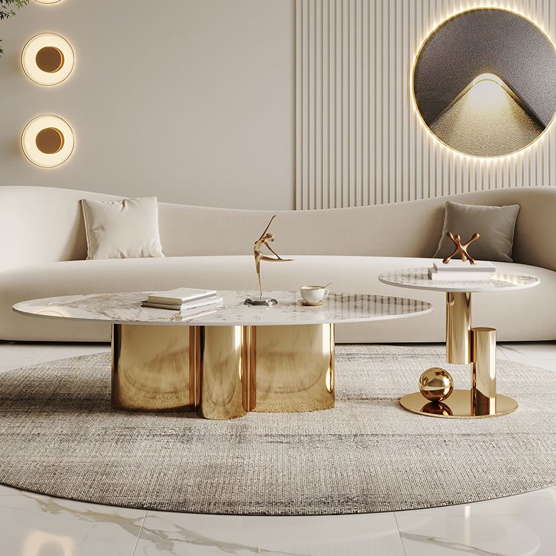 Abstract Cocktail Table Glam Oval Slate Top Coffee or End Table