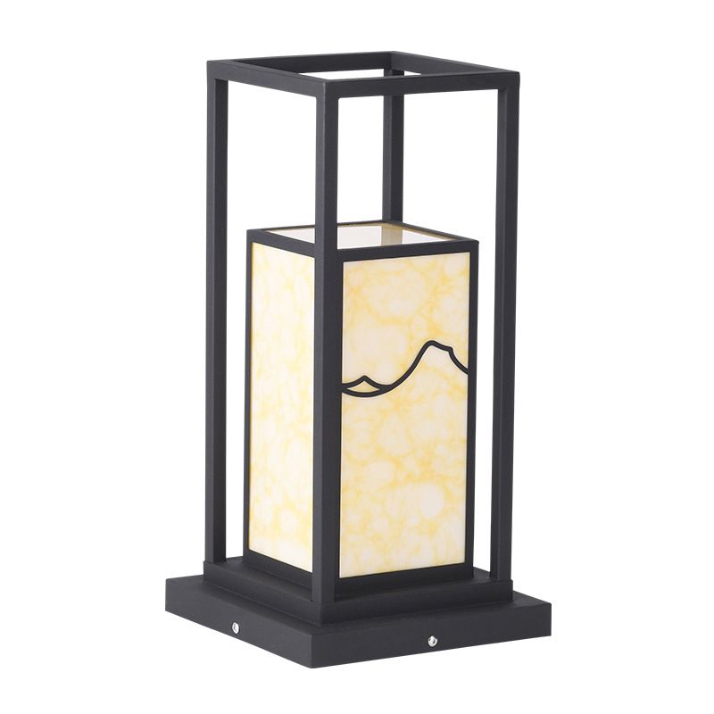Modern Metal Pillar Lamp Rectangle Shape Outdoor Waterproof Light in Black