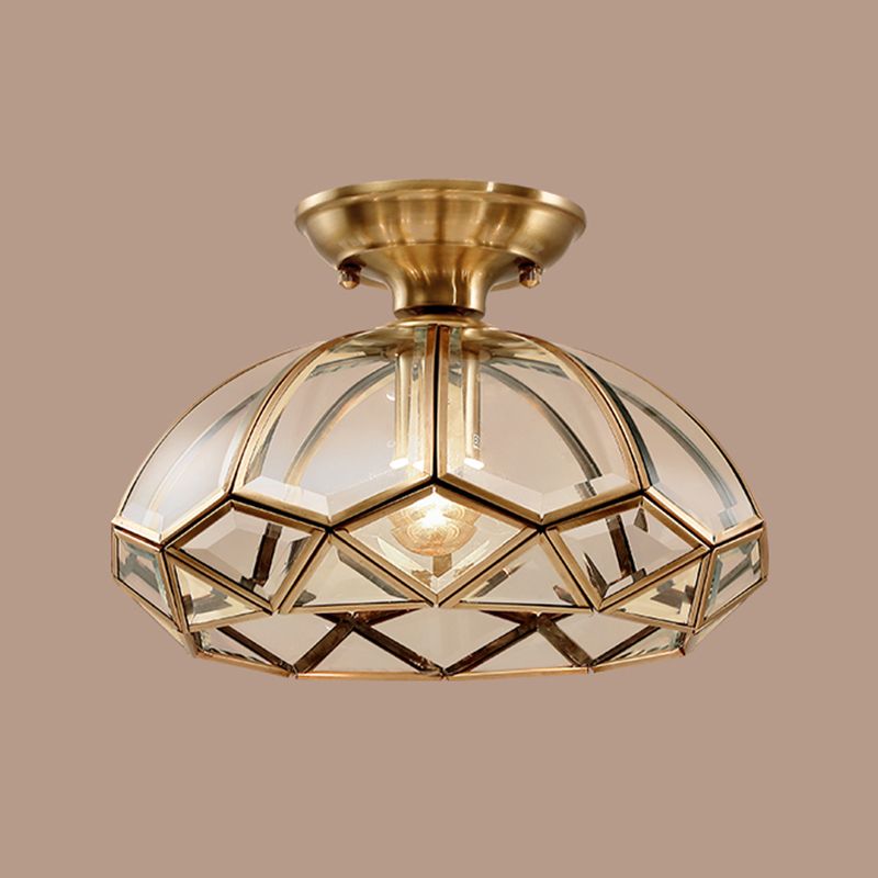 Shaded Aisle Semi Mount Lighting Vintage-Style Glass Brass Ceiling Mounted Light