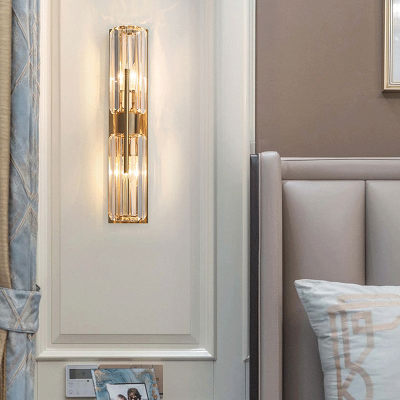 Cylinder Shape Crystal Wall Light Modern Style 2-Lights Wall Mount Lighting in Gold