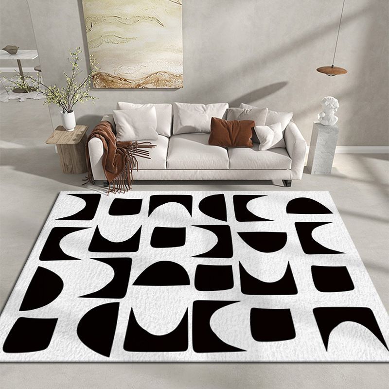 Modern Black and White Rug Geometry Area Carpet Stain-Resistant Non-Slip Backing Rug