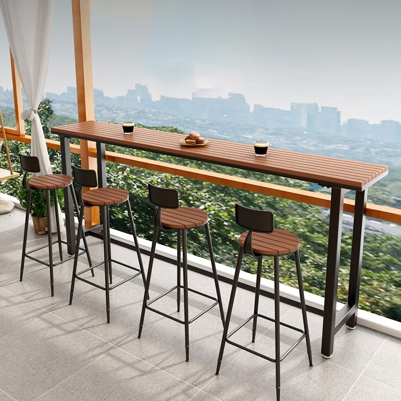 Brown Modern Style Bar Table in Metal and Wood Outdoor Bar Table