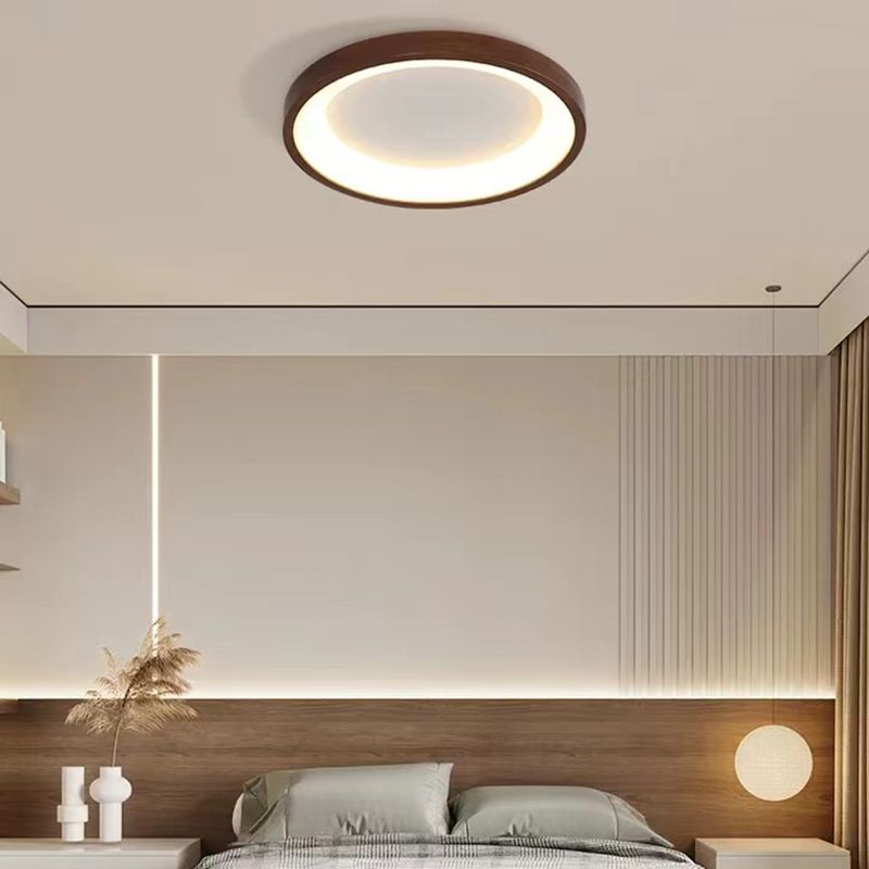 Modern Single Brown Flush Mount Lighting Wooden Ceiling Light for Bedroom