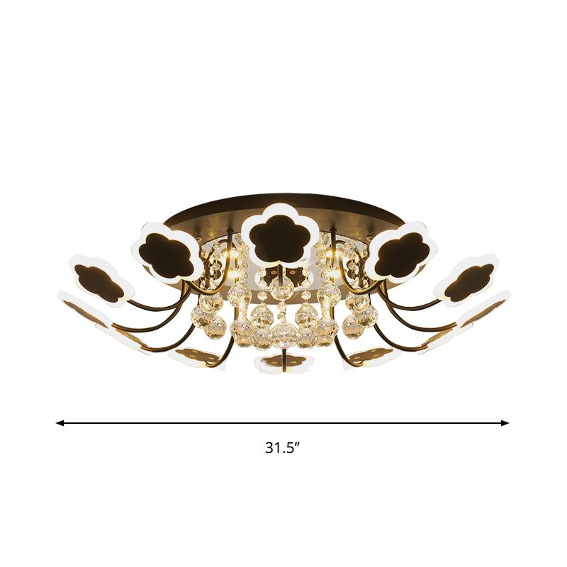 Semi-monte a forma di petalo luce moderna acrilica 23 "/27" W Lampada a soffitto nero/nero LED con drappeggio in cristallo chiaro, luce calda/bianca