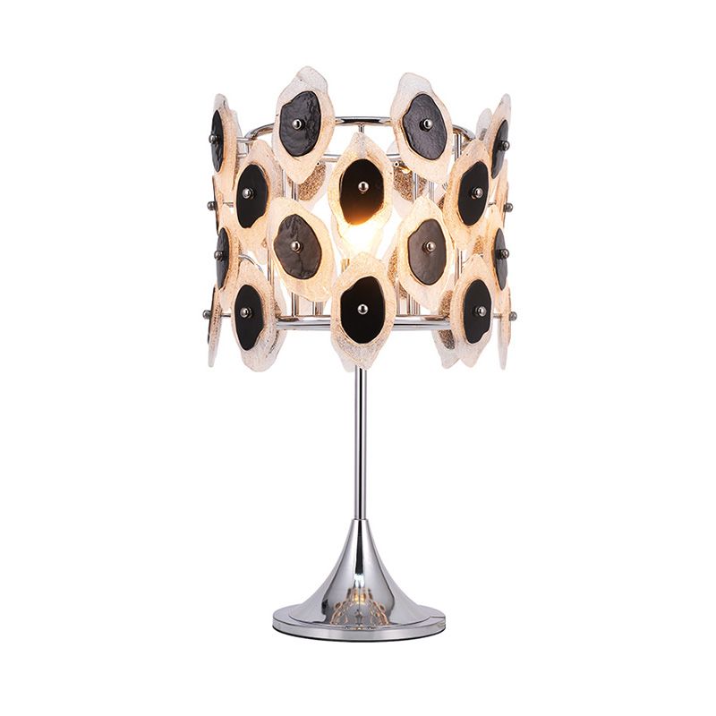 1 table de salon de tête Lumière lampe de chevet chromée moderne avec ombre de tambour en métal