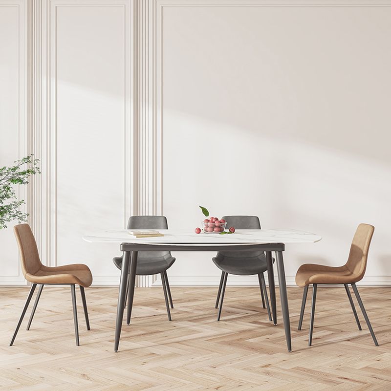 White Stone Dining Table Set with Leather Chairs 3/5 Pcs Modern Dinette Set