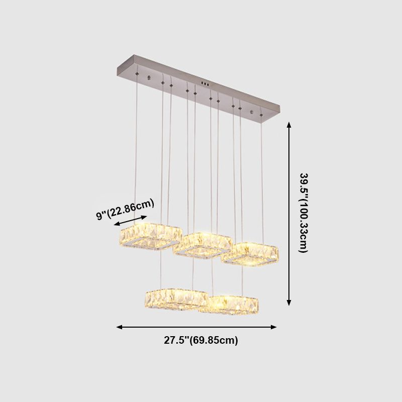 Luz de colgante cuadrado Luminación de la isla de cocina contemporánea con sombra de cristal