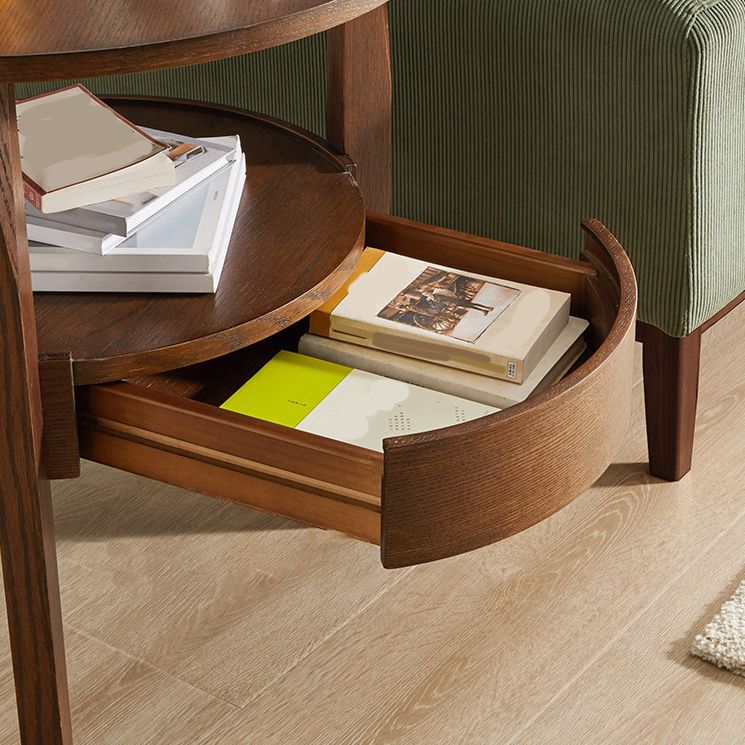 Solid Wood Side Table Modern Style Round Storage Patio Table