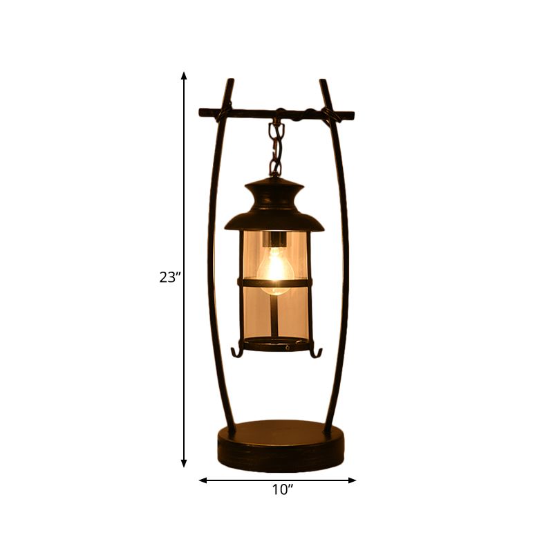 Messing 1-lichts bureaulamp Coastal ovale frame metalen tafellamp met lantaarn helder glazen kap