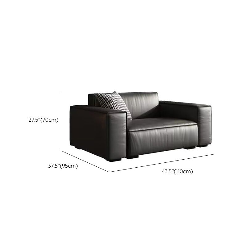 Modern Square Arm Sectional, Genuine Leather Sectional Couch in Black