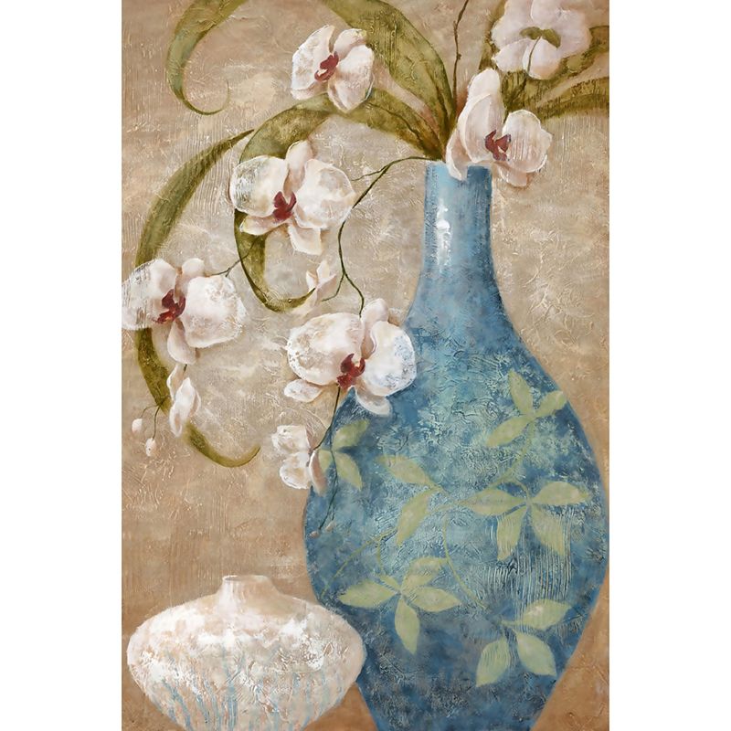 Orchid Flower Vase Wallpaper Mural Contemporary Smooth Texture Wall Decor in Blue-Brown