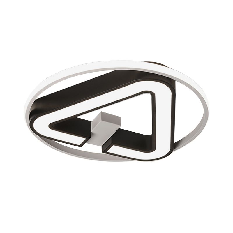 19"/22" Wide Black Triangle Flush Light Minimalism Aluminum LED Close to Ceiling Fixture with Halo Ring in Warm/White Light