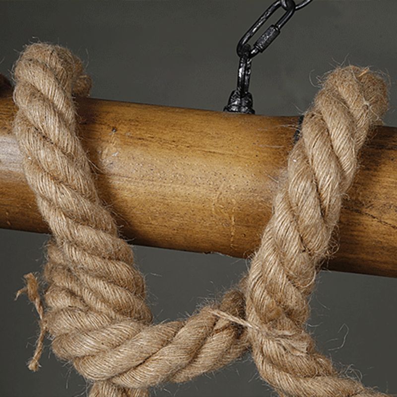 Retro industrial de cáñamo de cáñamo de cáñamo colgante de alambre de hierro tono de jaula 3 luces de techo de madera maciza luz de colgar para bar de restaurantes