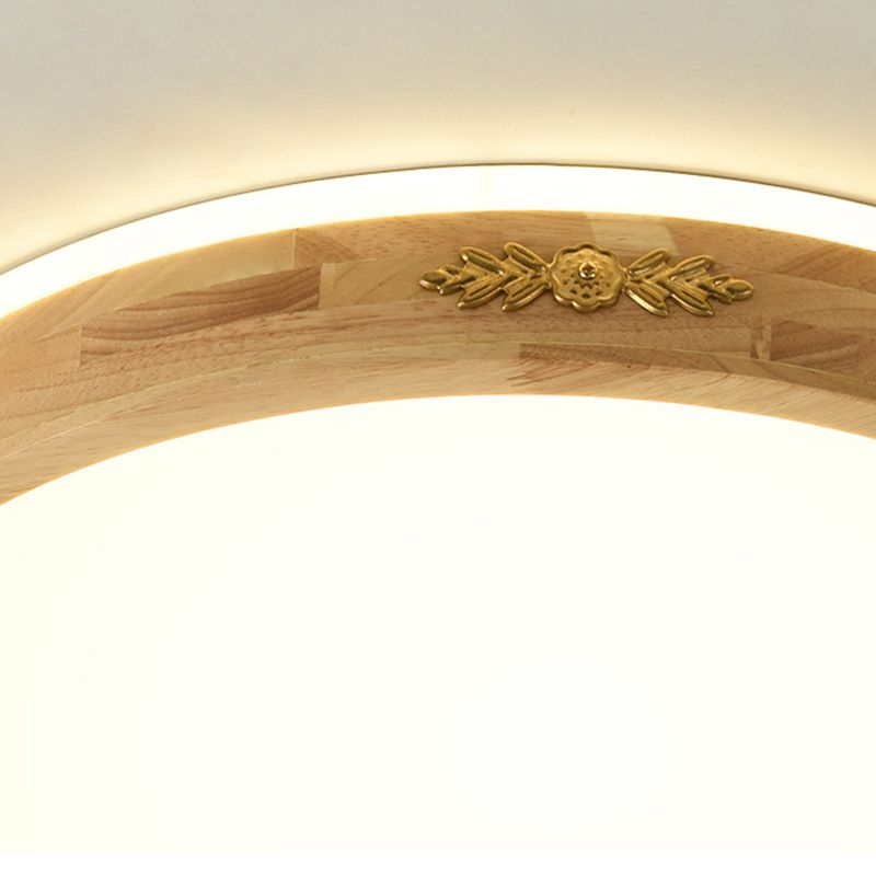 Modern Style Round Shape Flush Mount Wood 1-Light Ceiling Light for Bedroom