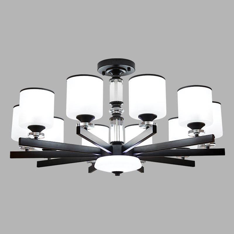 Milky Glass Cup Chandelier Modern Style Black Finish Hanging Light for Living Room