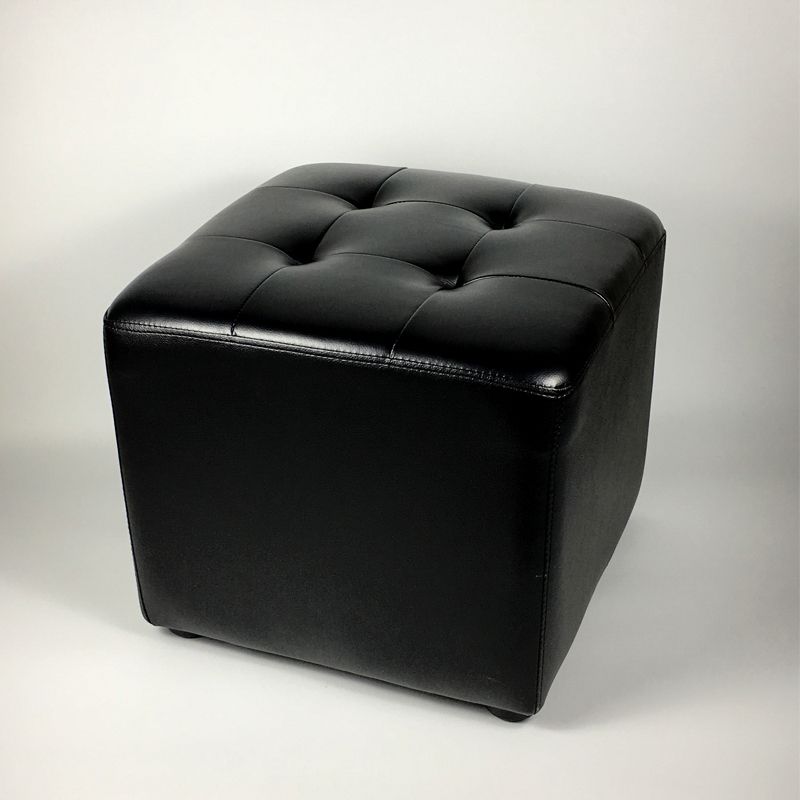 Mid-Century Modern Pouf Ottoman Genuine Leather Upholstered Tufted Square Ottoman