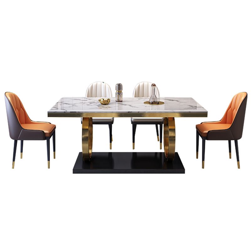 Mesa de comedor de mármol de lujo para mesa rectangular de restaurantes con pedestal de metal dorado