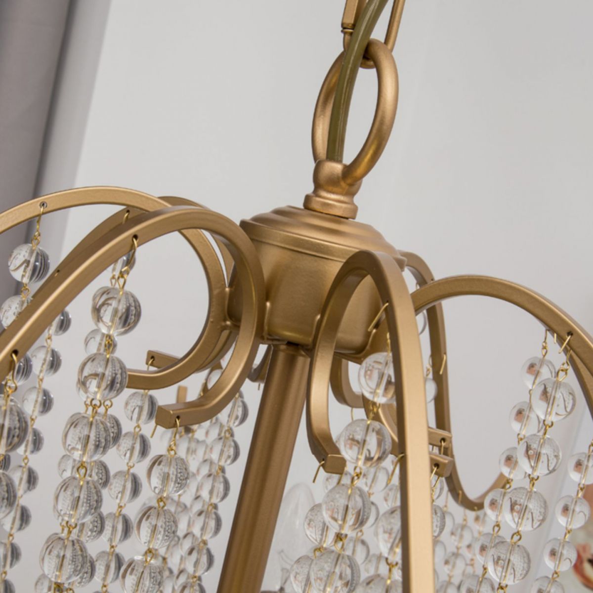 Retro Candlestick Chandelier 6 Heads Iron Hanging Lamp in Gold with Crystal Decoration