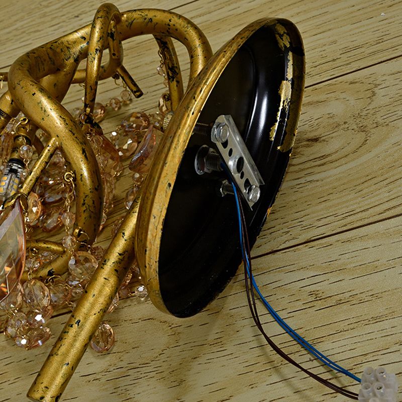 Branching Wall Mount Lighting Vintage Metal 1 Bulb Brass Finish Sconce Light with Amber Crystal Bead Accent