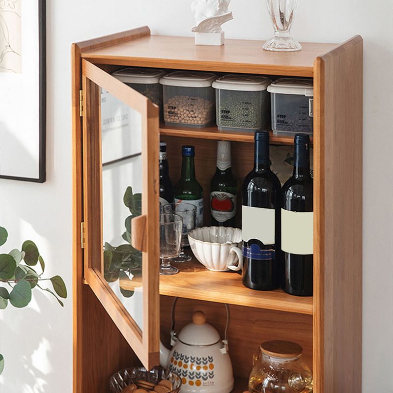 Glass Paned Cabinet Brown Pine and Cherry Accent Cabinet with Doors