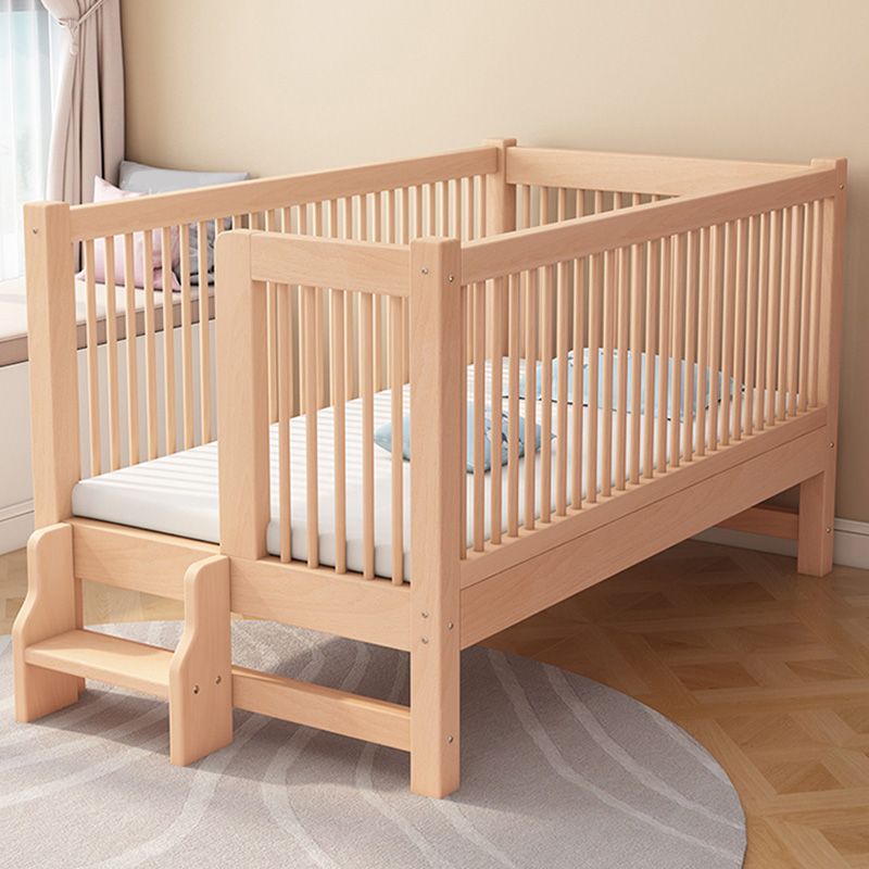 Washed Natural Nursery Crib Modern Wood  Nursery Crib with Guardrail