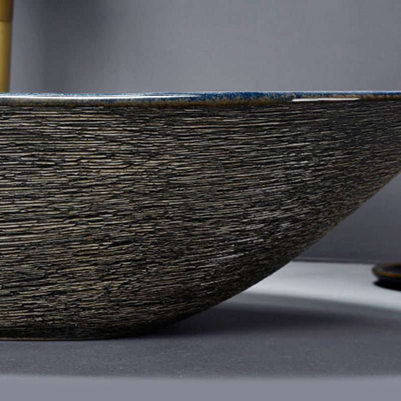 Traditional Vessel Bathroom Sink Oval Porcelain with Overflow and Drain Assembly Vessel