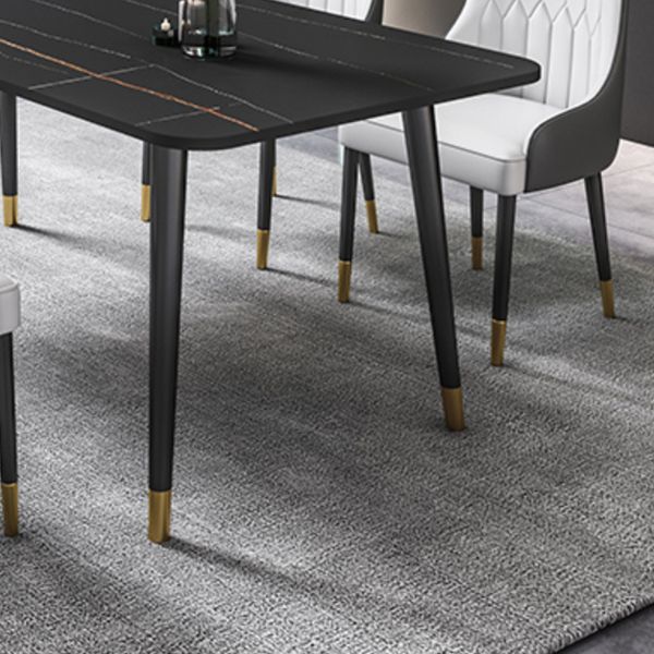 Black Rectangle Dining Table Set 1/2/5/7 Pieces Stone and Metal Dinette Set