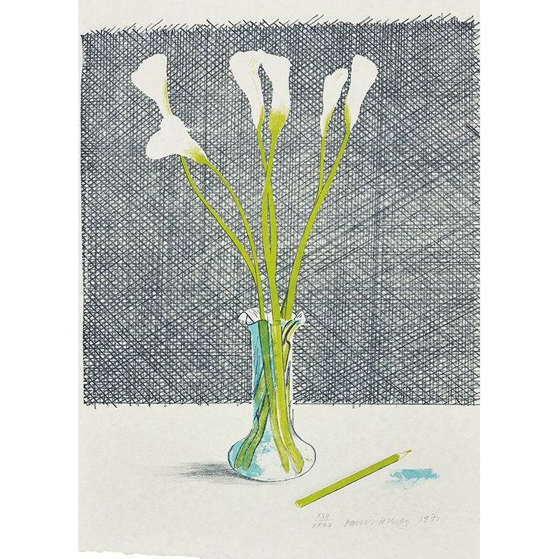 Artistry Lilies Still Life Murals for Bedroom Personalized Wall Covering in Green on Grey