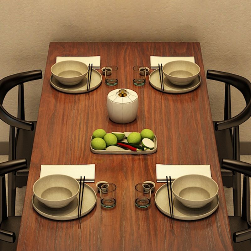 Rectangle Industrial Brown Dining Table Solid Wood and Metal Trestle Base Dining Table