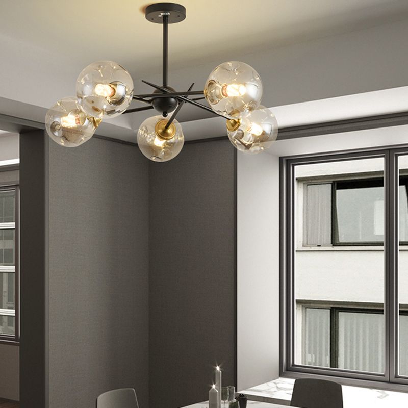 Modern Style Chandelier Light Fixture Globe Shape Glass Hanging Light for Living Room