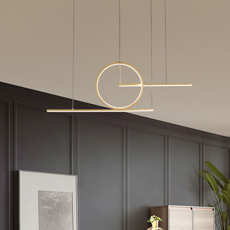 Modern Geometric Line Art LED Pendant Metal Kitchen Landscape Hanging Island Light in Black/Gold, Warm/White Light