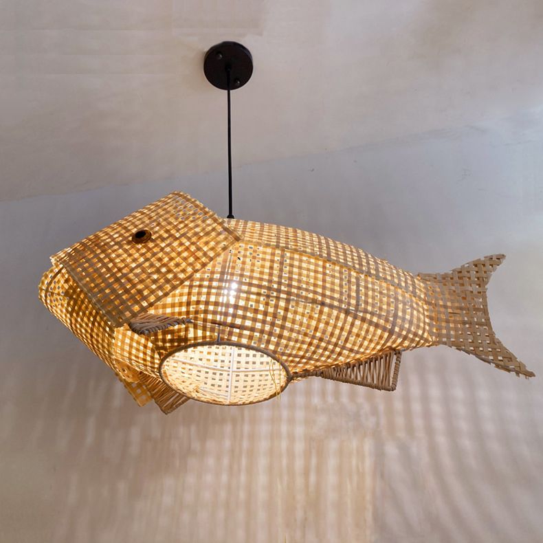 Kit lampada appesa a forma di pesce di bambù Kit contemporaneo BEIGE BEIGE APPENDENTE LUCE
