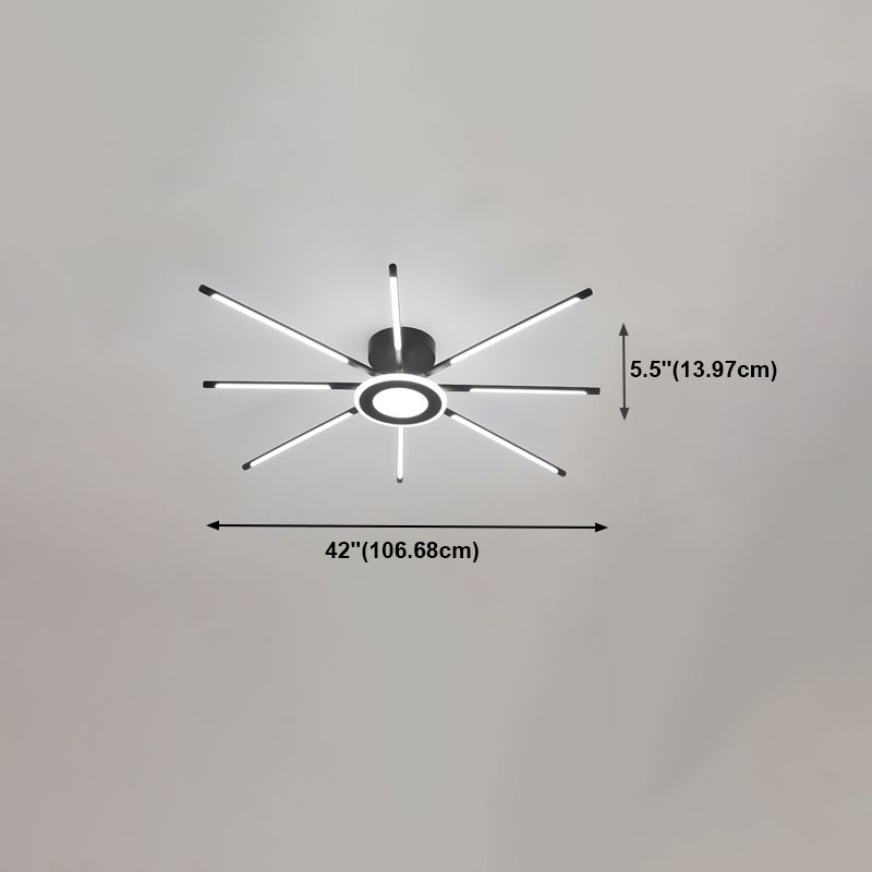 Modern Creative LED Semi Flush Mount Acrylic Linear Ceiling Light in Black and Gold