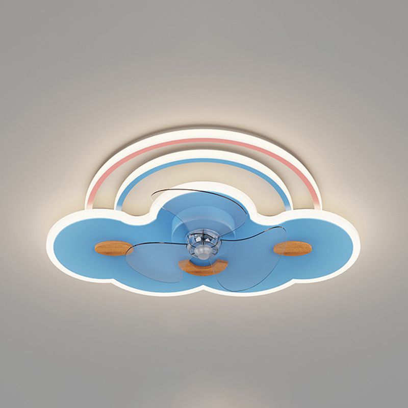 3-Blade Ceiling Fan Children Pink/Blue Metallic Fan with Light for Dining Room