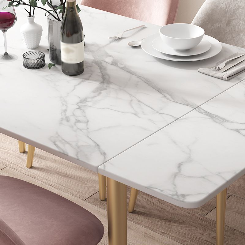 Rectangle Golden Base Dining Table Glam Stone 4 Legs Dining Table