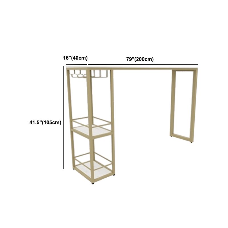Glam 1/3 Pieces Bar Table Set Rectangle Stone Counter Table with Stools for Dining Room