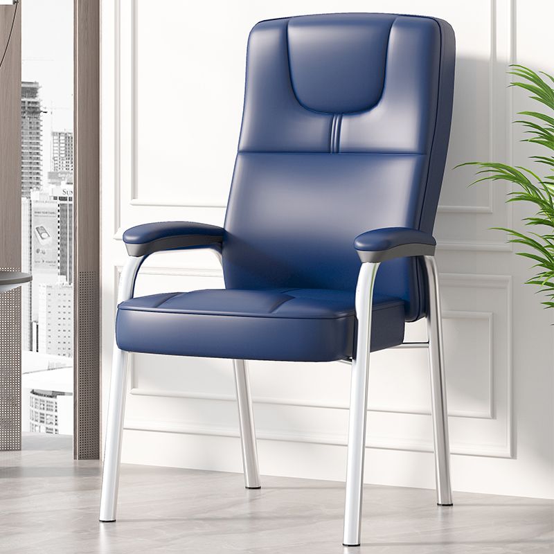 Minimalist Style PU Leather Dining Chair Solid Back Upholstered Arm Single Chair