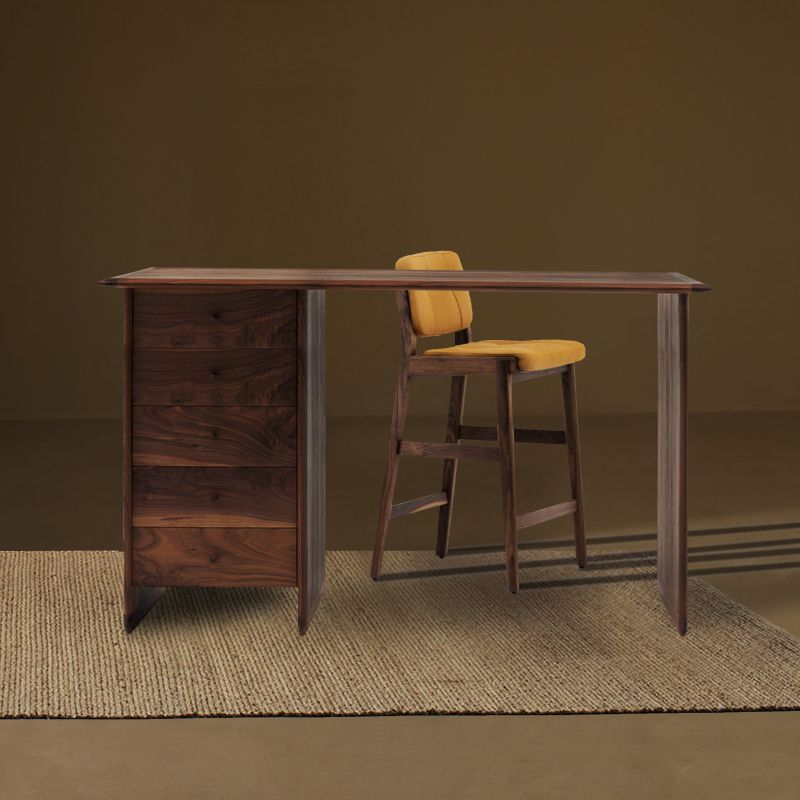 Modern Rectangle Wood Bar Table Wood Base with Lockers for Dining Room