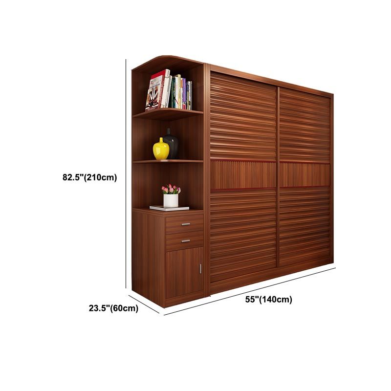 Brown Contemporary Wardrobe Armoire Engineered Wood Wardrobe Closet