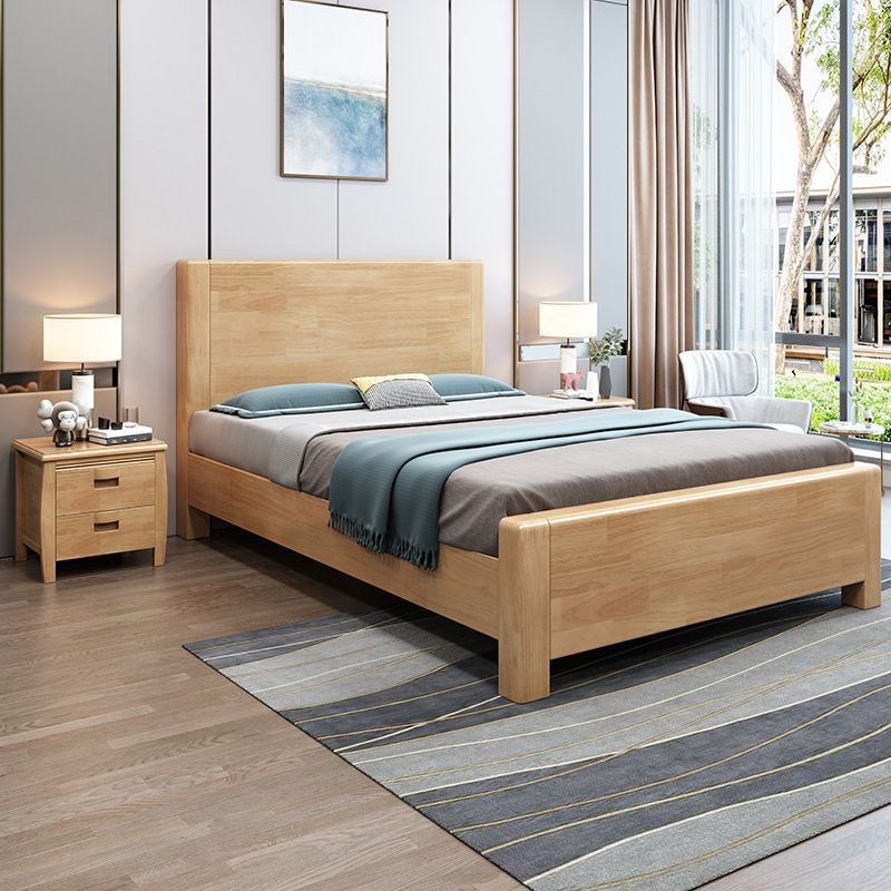 Solid Wood Low Platform Bed Panel Headboard Standard Bed with Storage