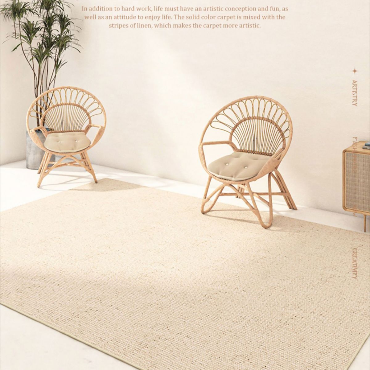 Tapis moderne Beige, couleur Pure, en Polyester, avec envers antidérapant, pour la décoration de la maison
