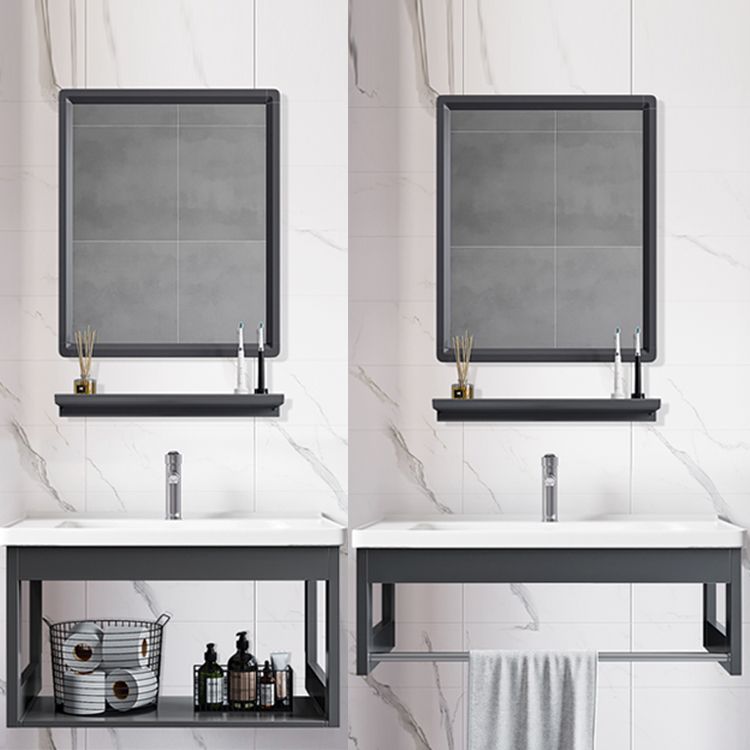 Bathroom Vanity Set Wall Mounted Storage Shelf Ceramic Sink Mirror Vanity Sink with Faucet