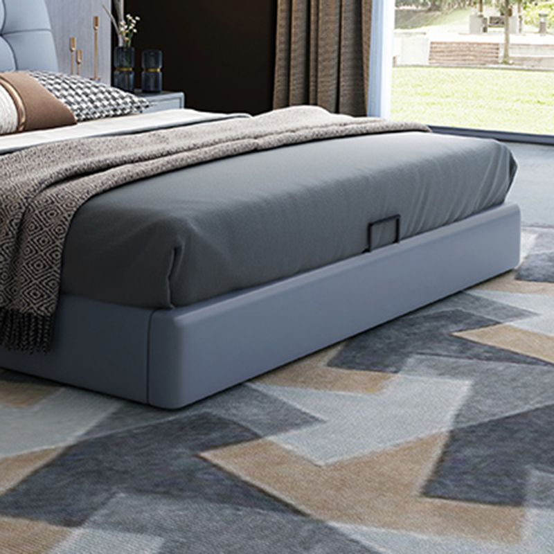 Contemporary Faux Leather Standard Bed, Rectangular Upholstered Headboard Bed